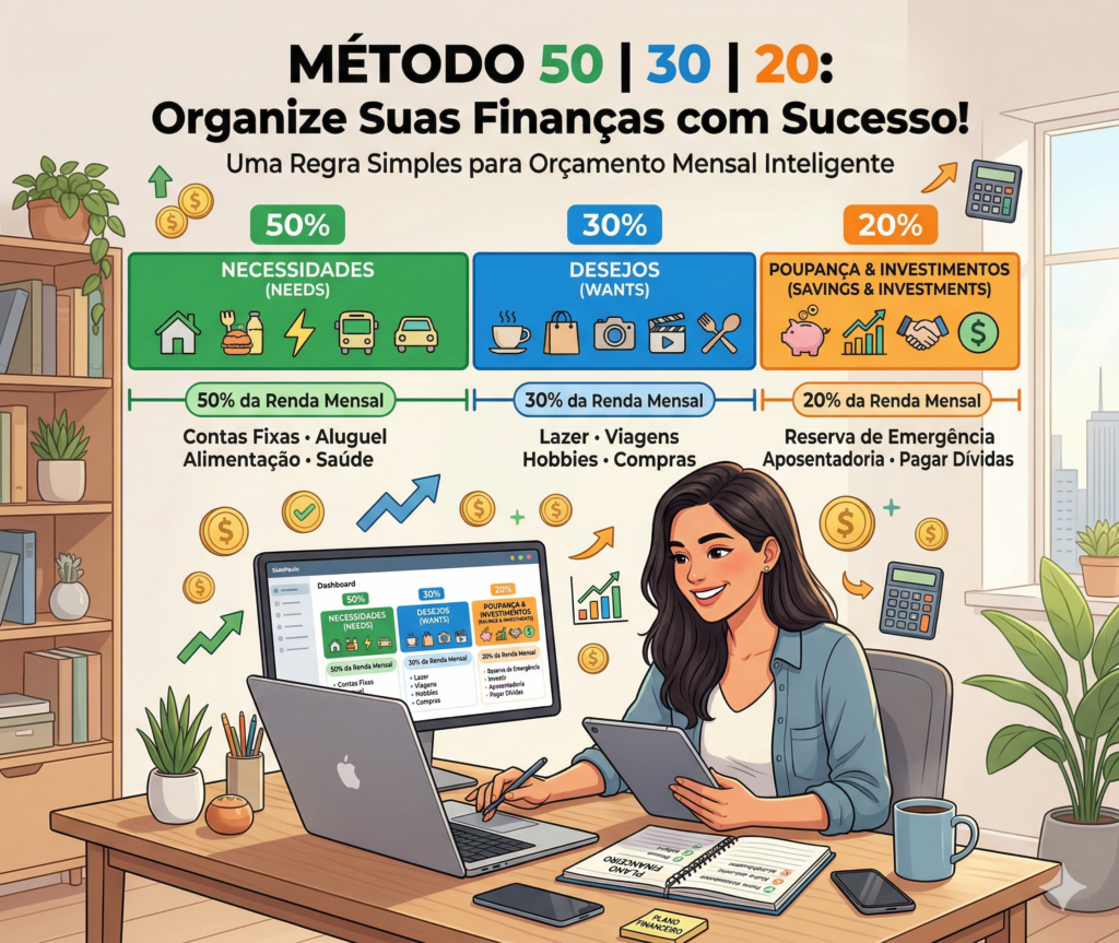 Estrutura do método de educaçção financeira 50, 30, 20